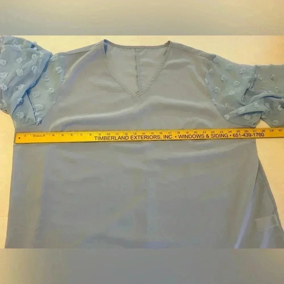 SHEIN LUNE Plus Contrast Swiss Dot Blouse Dusty Blue - Picture 6 of 8